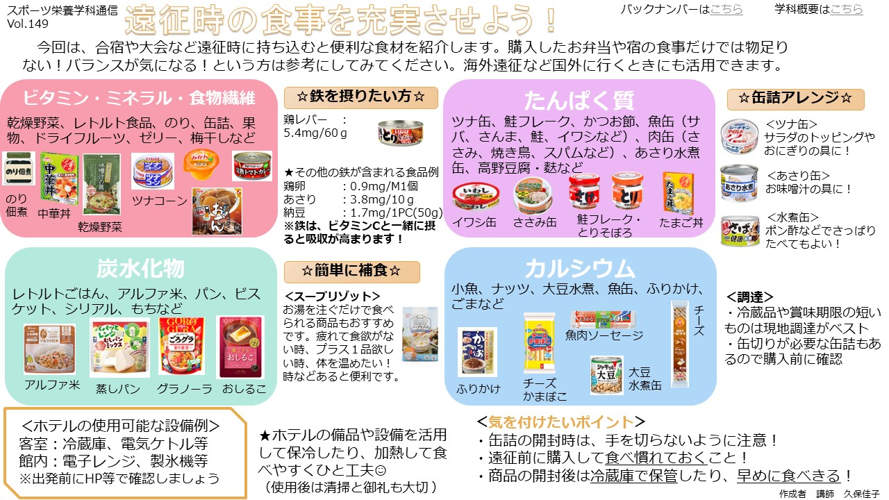 vol.149 「遠征時の食事を充実させよう！」| News | 仙台大学